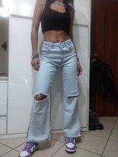 Jeans Donna Ragazza Vita Alta  Azzurro Larghi  Strappi H&m Xs 12/14