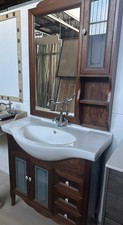 COMPOSIZIONE PORTALAVABO NOCE CON LAVABO CERAMICHA E SPECCHIERA