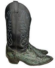 Stivali cowboy western vintage Laredo pitone pelle di serpente uomo taglia 10 verde nero