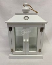 Lanterna in legno bianco e vetro 34x22x13 cm candele fiori decorazioni arredo