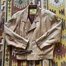 Giacca vintage in pelle radioattiva stile motociclista taglia L - marrone