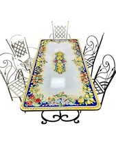 Tavolo Decorato Su Pietra Lavica 2 M X 1 Metro Completo Di Base In Ferro