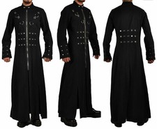 Cappotto lungo uomo nero gotico con anelli e occhielli in metallo - Steampunk Cyberpunk