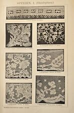 1897 Antica Stampa = PIZZI MERLETTI Tombolo Uncinetto =  OLD PRINT#