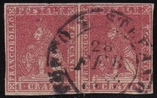 1857 TOSCANA, n. 12a 1 cr. carminio trasparente COPPIA USATA Acronimo A.Diena - Colla