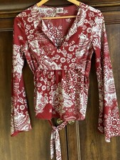 Vintage Y2K anni 90 top L boho svasato manica cravatta vita floreale