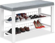 Panca Scarpiera Da Ingresso, 2 Ripiani Portascarpe, Panchina Cuscino Imbottito, 