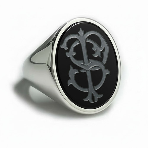Anello con iniziali onice - iniziali,