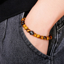 Bracciale Occhio di Tigre Pietre dure Naturali Ematite o Lapislazzuli perle Uomo