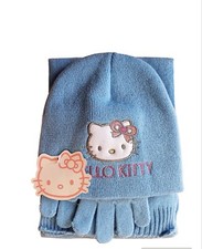 Set Cappello Sciarpa Guanti Azzuro Hello Kitty 12- 24 Mesi Bambina 