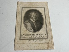 SANTINO INCISIONE ANTICA 1800 SAN VINCENZO DE PAOLI-IMMAGINE SACRA-SANTINI