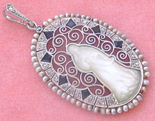 ANTICO CIONDOLO RELIGIOSO ART DECO DIAMANTE ONICE VERGINE MADRE MARIA MADONNA 1920