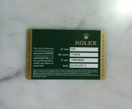 Rolex guarantee warranty card - guarantee,