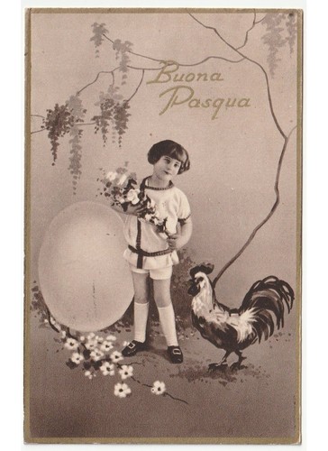 1934 pasqua foto bambina - bambina, mazzo