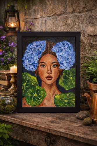 Quadro ritratto floreale blu