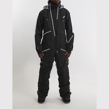 Tuta da sci nera QR-code, techwear pezzo unico, unisex, impermeabile, resistente, futuris