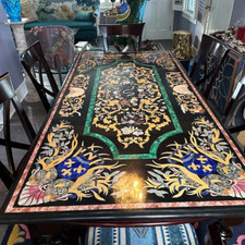 Tavolo da pranzo in marmo nero antico Pietradura design pietra intarsiata decorazione casa