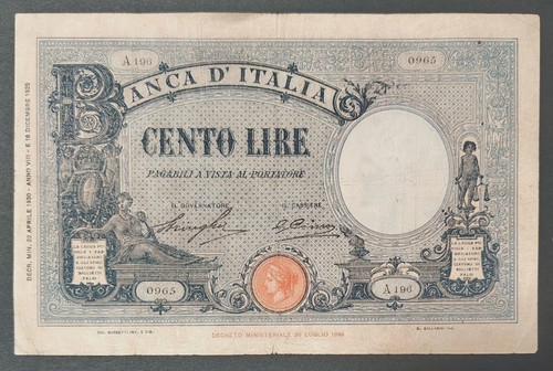 100 lire azzurrino - azzurrino, (fascio)