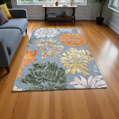 Tappeto floreale trapuntato - , a