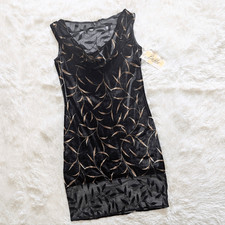 Abito da cocktail vintage anni 90 Bibbo nuovo con etichetta velluto e rete stampa foglie gotico schiena trasparente