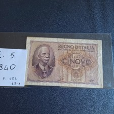 Banconota Da Collezione Regno D Italia V E III 5 Lire 1940 Bb Mb Lotto Z1