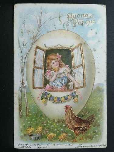 Cartolina buona pasqua bambina - cartolina,