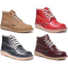 Stivaletti Kickers Kick Hi M alti stringati rossi da uomo in pelle taglia UK 6 - 13