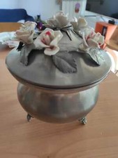 Elegante Antica Zuppiera con coperchio rose porcellana Peltro 95% Made in Italy