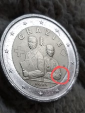 Moneta da 2€ GRAZIE 2021 Italia con Eccesso di Materiale sul braccio lato dx