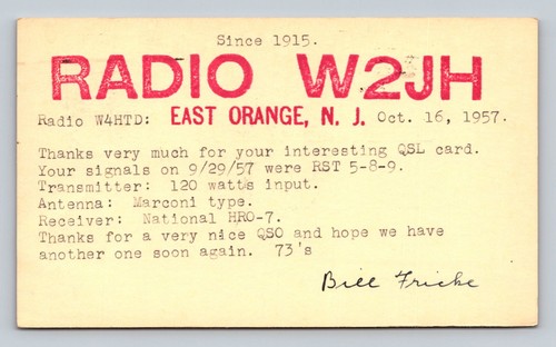 Radioamatore qsl qso w2jhh - radioamatore,