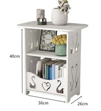 x Tavolino Comodino Scaffale Bianco Intagliato Cigno 40x36x26cm 11671 reb