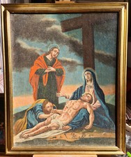 Antico dipinto olio su tela fine 1700 - Deposizione di Cristo