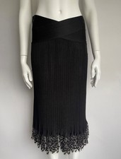 Gonna CHANEL FR 38 UK 10 vintage nera viscosa maglia sotto ginocchio maglia bordo pizzo