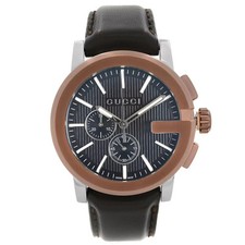 Orologio Uomo Gucci G-Chrono XL YA101202 Quadrante Nero Pelle Marrone 44mm