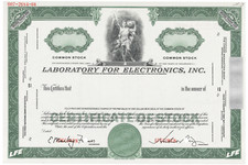 Laboratory for Electronics, Inc. Stock Certificate.