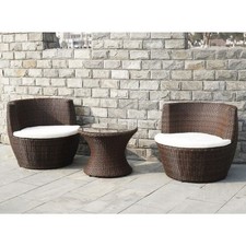 Arredo esterno moderno due poltrone tavolino vetro rattan marrone set giardino|4