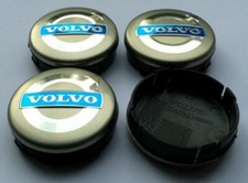 4 x Volvo 64mm Alloy Hub Wheel Centre Caps Set Emblema Top Quality Silver / Blue