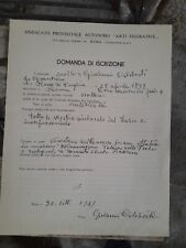 Iscrizione di Giovanni Ciliberti al Sindacato Arti Figurative con Autografo