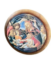Quadro Tondo Stampa Artistica – Cornice Dorata – Madonna con Bambino e Angeli