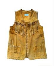 Vintage Gilet Con Frange In Pelle Scamosciata Ghezzi Anni '60- 70 Tg 42 Donna 