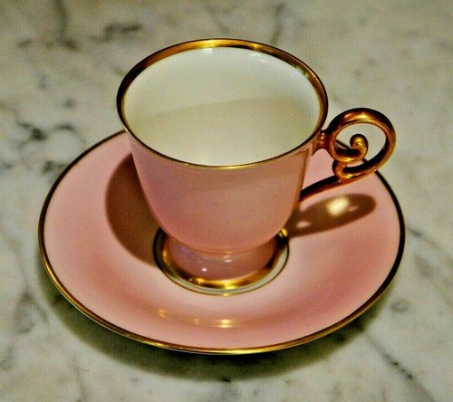 Pink coffee cup saucer gilt - coffee,
