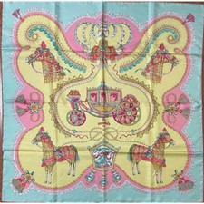 Foulard Hermes Paperoles 90 Cm Seta Blu Chiaro Carre Cavallo Carrozza 35"