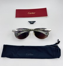 Occhiali da sole aviatore CARTIER Santos-Dumont edizione platino verde legno aste 61