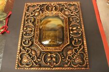 quadro dipinto a mano olio su medaglione cornice barocca oro classico 31x36 CM