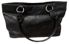 Mia Borsa a mano da donna in pelle nera ferramenta in ottone 2 scomparti con cerniera (media)