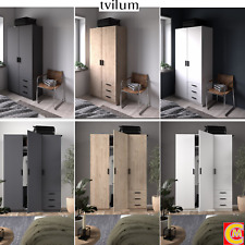 Armadio Moderno 2 3 Ante 3 Cassetti 98x50x200 Mobile Bianco Grigio Opaco Quercia