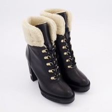 Love Moschino Trek Tacco Nero pelle Pelliccia Stivaletti Taglia UK 7