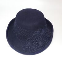 Cappello vintage donna anni '50/'60 in feltro blu con nastro in pizzo
