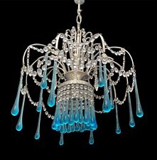 Elegante Lampadario 1 Luce con Cristalli e Gocce Blu Stile Raffinato