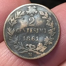 2 CENTESIMI 1861 M  MILANO  VITTORIO EMANUELE II REGNO D'ITALIA ITALY 
